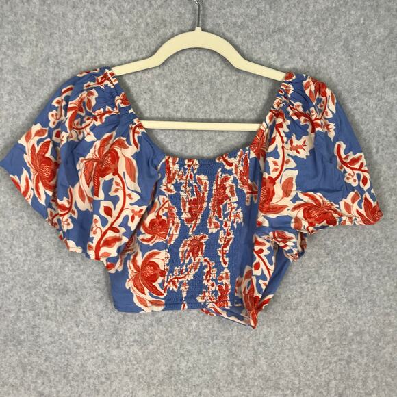 Jessica Simpson Crop Top Womens XS Floral Wrap Ruffle Resort Rodeo Coastal Boho - Picture 5 of 7